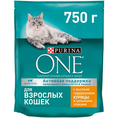 Сухой корм для кошек Purina ONE с высоким содержанием курицы и цельными злаками 2 уп. х 750 г фотография