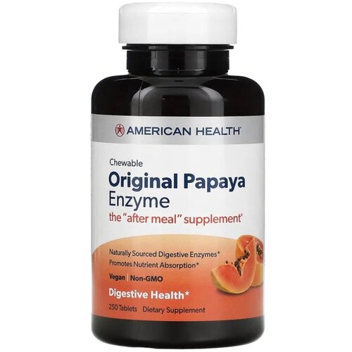 American Health, Papaya Enzyme, Оригинальный жевательный фермент папайи, 250 таблеток фотография