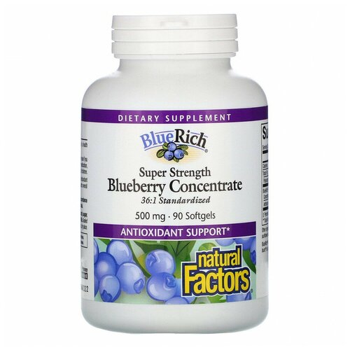 Natural Factors BlueRich Blueberry Concentrate (концентрат черники) 500 мг 90 капсул фотография