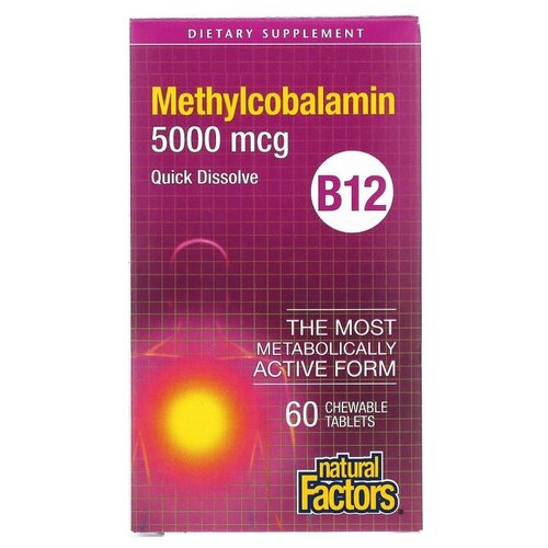 Таблетки Natural Factors Methylcobalamin B12, 90 г, 5000 мкг, 60 шт. фотография