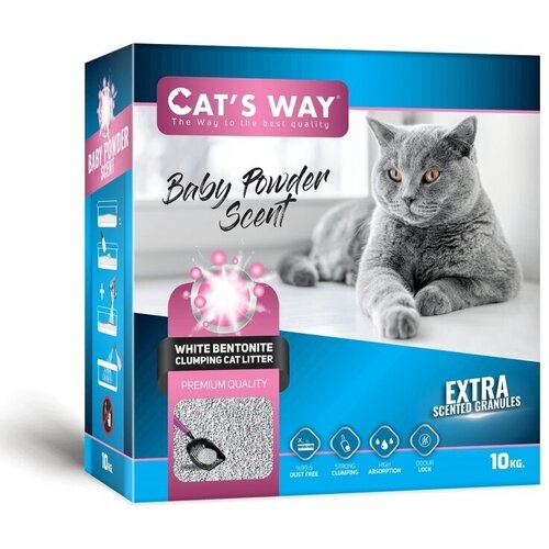 Cats way Box White Cat Litter With Babypowder наполнитель комкующийся для кошачьего туалета с ароматом детской присыпки (коробка) фотография