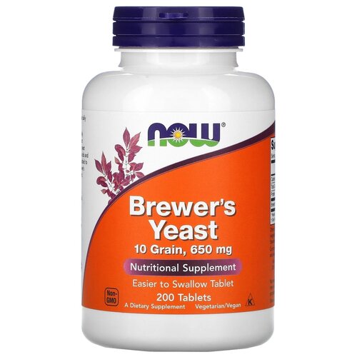 Таблетки NOW Brewer's Yeast 10 Grains, 650 мг, 240 г, 100 мл, 200 шт. фотография