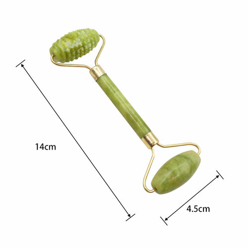 Нефритовый роликовый массажер из натурального камня для лица и шеи, подарочный набор со скребком гуаша 2в1 фотография
