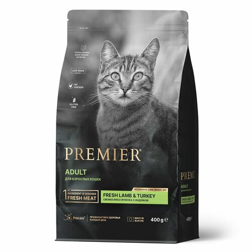 Сухой корм Premier Cat Lamb&Turkey ADULT Свежее мясо ягненка с индейкой для кошек, 400 г * 2 шт фотография