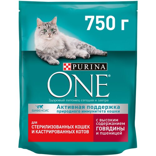 Сухой корм Purina ONE® для стерилизованных кошек и кастрированных котов с говядиной 750 г фотография