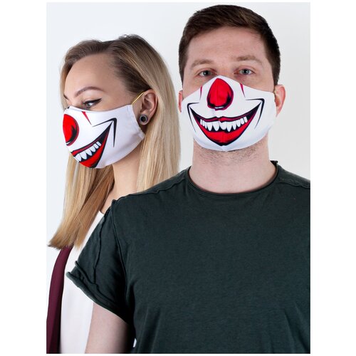 Маска многоразовая Face 2 Premium (универсальный; белый, красный, черный (Funny clown)) фотография