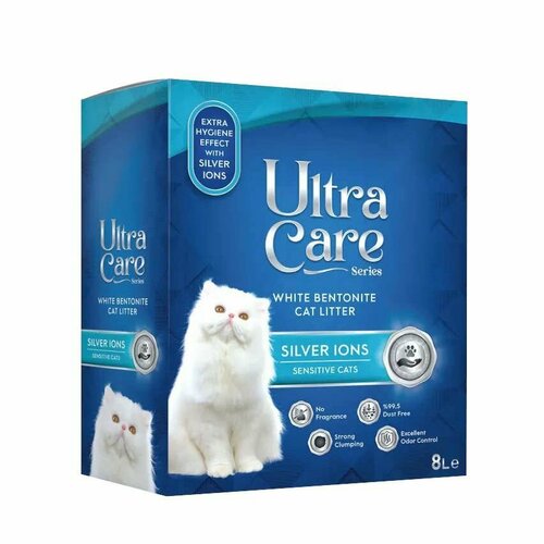 Наполнитель для кошачьего туалета комкующийся глиняный Ultra Care Silver Ions Sensitive гипоаллергенный с ионами серебра - 8 л (7 кг) фотография