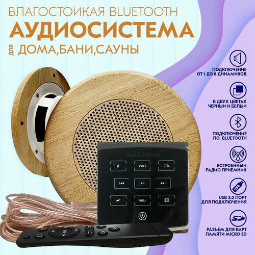 Комплект влагостойкой акустики для бани и сауны - SW2 Black ECO SAUNA (круглая решетка) фотография