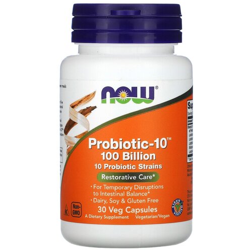 Капсулы NOW Probiotic-10, 440 г, 100 мл, 100 млрд КОЕ, 30 шт. фотография