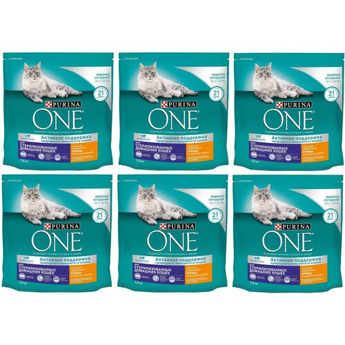 Сухой корм Purina ONE для стерилизованных/ кастрированных кошек и котов, живущих в домашних условиях с курицей и злаками 1.5 кг 6 шт фотография