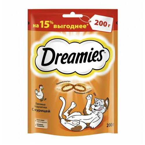 Лакомство для кошек  Dreamies Лакомство для кошек Dreamies подушечки, 200 г птица фотография