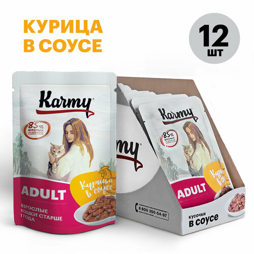 Влажный корм Karmy ADULT Курица в соусе для кошек старше 1 года 12х80г. фотография