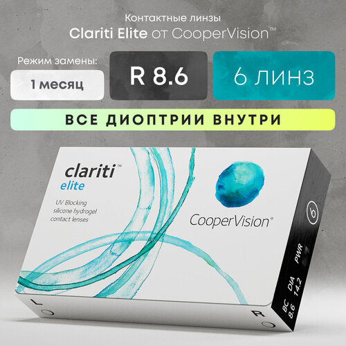 Контактные линзы CooperVision Clariti Elite, 6 шт., R 8,6, D +6, прозрачный, 1 уп. фотография