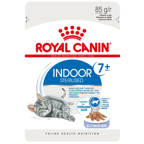 корм для стерилизованных пожилых кошек Royal Canin для живущих в помещении 10 шт. х 85 г (кусочки в желе) фотография