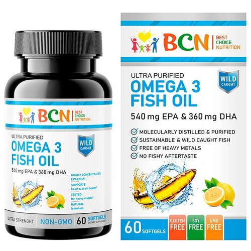 BCN Omega-3 Fish Oil 1500мг EPA & 1200мг DHA капс, 60 шт. с лимоном, рыбий жир фотография