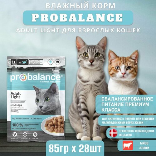 Влажный корм ProBalance Adult Light для малоактивных и склонных к избыточному весу кошек, пауч 85г х 28шт фотография