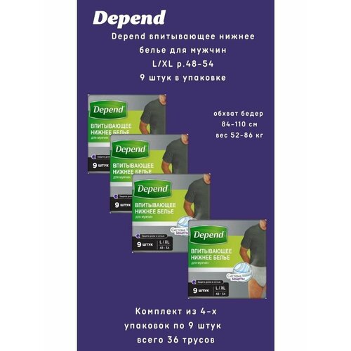 Depend трусы одноразовые нижнее белье мужчины р. L/XL 9шт/уп фотография