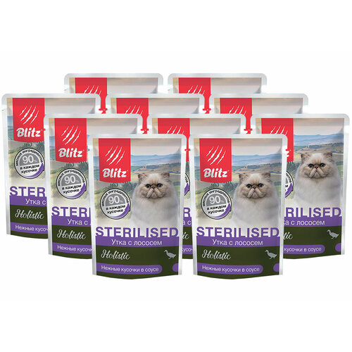 BLITZ HOLISTIC STERILIZED д взр кастр котов и стер кошек утка лосось в соусе пауч 85 гр 85 гр х 10 шт фотография