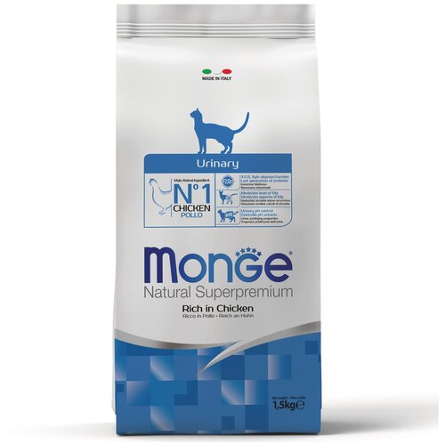 Сухой корм для кошек Monge Superpremium Cat Urinary, с курицей 1500 г (кусочки в желе) фотография