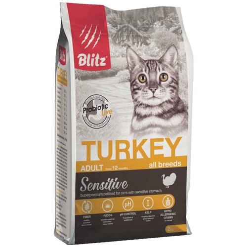 BLITZ Sensitive Turkey adult Сухой корм с индейкой для взрослых кошек, 2 кг фотография