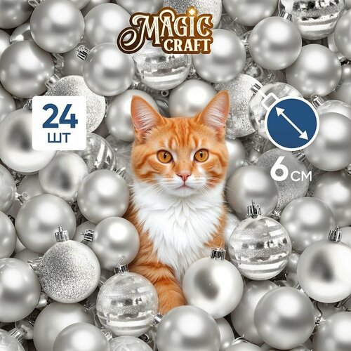 Елочные игрушки набор Magic Craft подвесные шары, набор из 24 шт, новогодние украшения, не бьются и не осыпаются, золото фотография