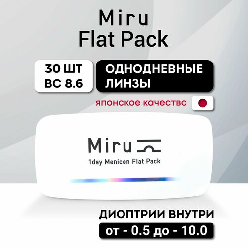 Контактные линзы Menicon Miru 1 day Flat Pack, 30 шт., R 8,6, D -10, 1 уп. фотография