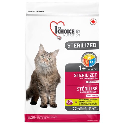 Корм 1st Choice Grain Free Sterilized для стерилизованных кошек, курица с бататом, 320 г фотография