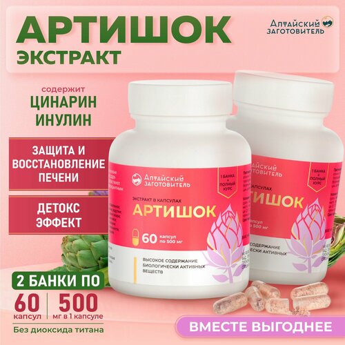 Артишок экстракт в капсулах по 500 мг, 2 банки по 60 шт. - Алтайский заготовитель фотография