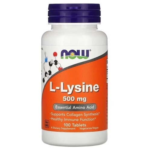 Таблетки NOW L-Lysine, 110 г, 271 мл, 500 мг, 100 шт. фотография