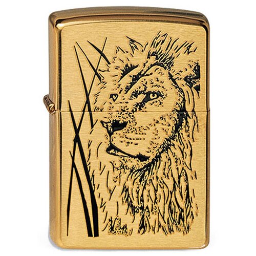 Оригинальная бензиновая зажигалка ZIPPO 204B Proud Lion с покрытием Brushed Brass - Гордый Лев фотография