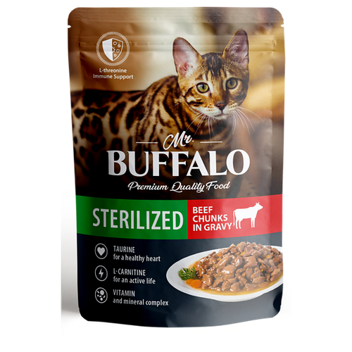 Влажный корм для кошек Mr.BUFFALO Adult Sterilized говядина в соусе 28 шт. х 85 г (кусочки в соусе) фотография