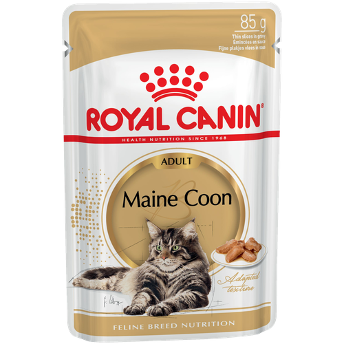 Влажный корм для взрослых кошек Royal Canin Мейн-кун, для здоровья кожи и блеска шерсти, мясное ассорти 18 шт. х 85 г (кусочки в соусе) фотография