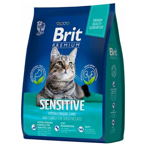 Сухой корм для кошек Brit Premium Sensitive с чувствительным пищеварением, гипоаллергенный, с ягненком и индейкой 2000 г (кусочки в соусе) фотография