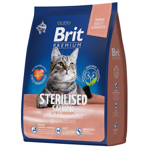 Brit Premium Cat Sterilized Salmon & Chicken Полнорационный сухой корм премиум класса с лососем для взрослых кошек, 2кг, 1шт фотография