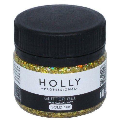 Holly Professional Декоративный гель для волос, лица и тела GLITTER GEL Holly Professional, Gold Mix, 20 мл фотография