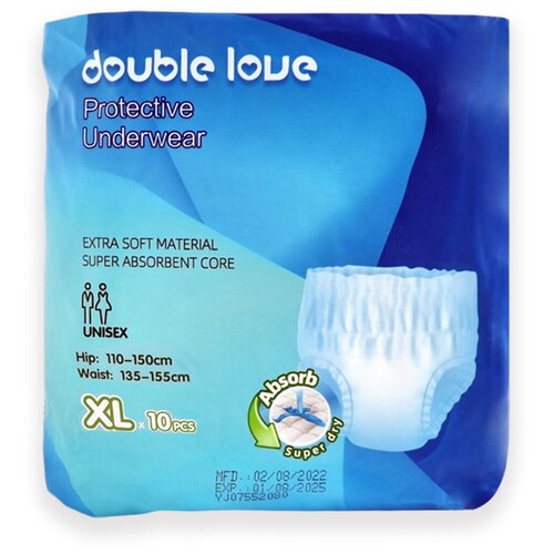 Трусы впитывающие для взрослых Double love размер XL (обхват бедер 110-150 см)/10 шт. фотография