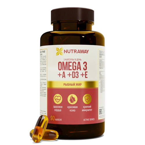 Комплекс витаминов Omega 3 +A+D3+E», Nutraway 90 капсул быстрого усвоения фотография