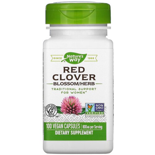 Nature's Way, red clover, Натурес Вэй, красный клевер, цветы и надземная часть растения, 800 мг, 100 вегетарианских капсул фотография