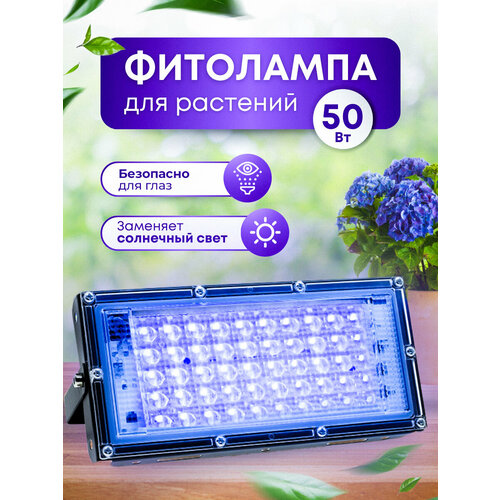 Фитолампа для растений мощная (50W) фитосветильник для рассады, светильник для цветов подвесной с выключателем и евровилкой фотография