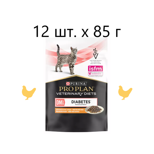 Влажный корм для кошек Purina Pro Plan Veterinary Diets DM St/Ox DIABETES MANAGEMENT, при сахарном диабете, с курицей, 12 шт. х 85 г фотография