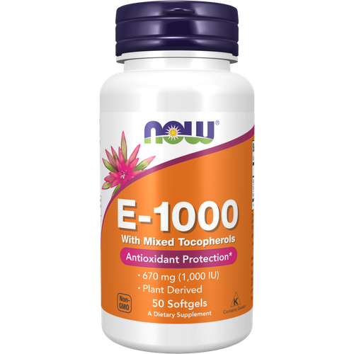 NOW E-1000 with Mixed Tocopherols 670 мг (1,000 МЕ) 50 капсул фотография