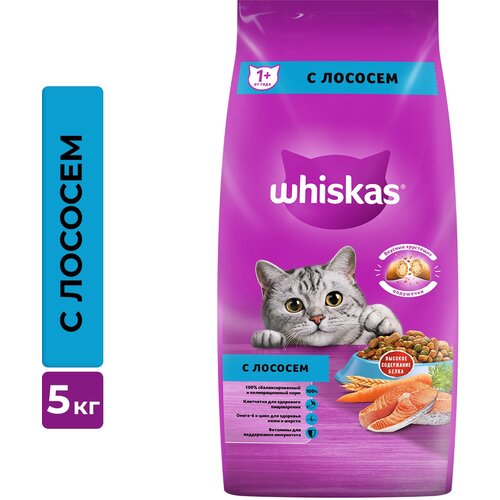 Сухой корм Whiskas для взрослых кошек «Подушечки с нежным паштетом. Обед с лососем», 5 кг фотография