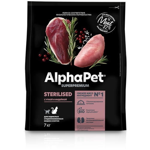 AlphaPet Superpremium (АльфаПет) 7кг корм для стерилизованных кошек с уткой и индейкой фотография