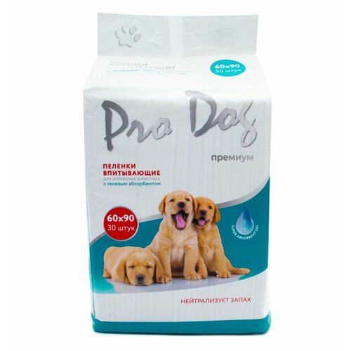 Пеленки для кошек и собак PRO DOG 60х90см 30шт c гелевым абсорбентом и клеевыми уголками фотография